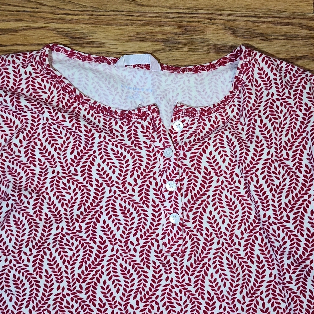 Lands End Women Pajama Dress M Red White Round Neck Pullover Long Sleeve Sleep - Picture 2 of 10